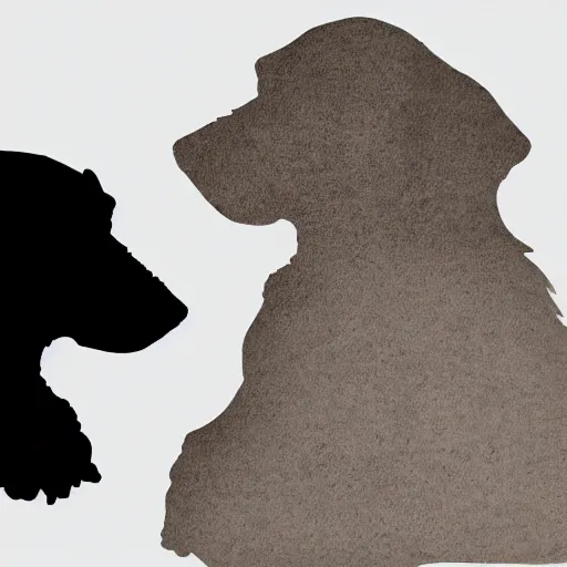 Image similar to the silhouette of a side view of the head of a dog, a little terrier, inside the larger silhouette of a side view of the head of a huge dragon