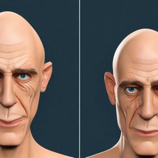 Image similar to A middle-aged Dr. Venture in real life with a hooked nose, a long gaunt face and skinny body and neck, very thin and bald, realistic, very realistic, hyperrealistic, highly detailed, very detailed, extremely detailed, detailed, digital art, oil painting, trending on artstation, headshot and bodyshot, detailed face, very detailed face, extremely detailed face, HD Quality, 8k resolution, very very detailed face, real life