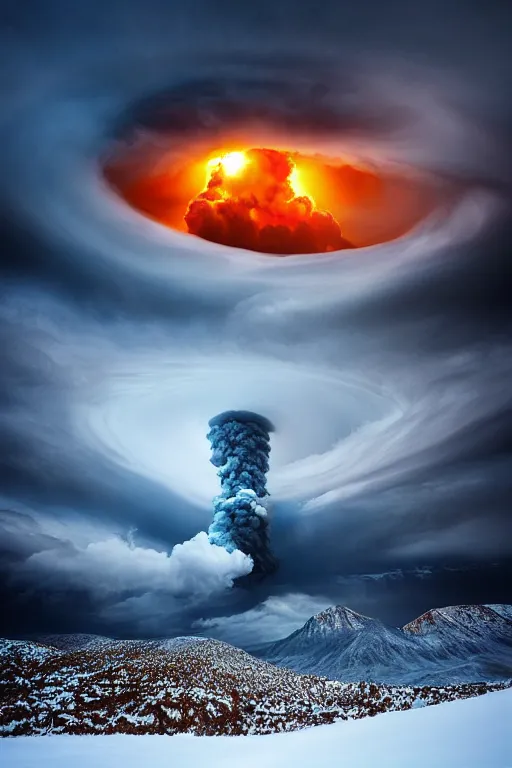 Prompt: nuclear explosion, photo by Marc Adamus,