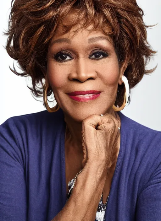 Image similar to DSLR photo portrait still of 58 year old age 58 Whitney Houston at age 58!!!, 85mm f1.8
