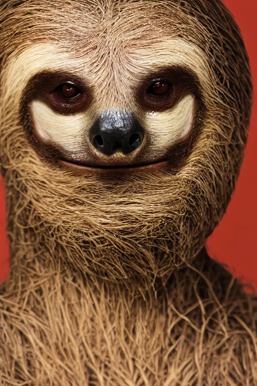 Prompt: portrait of sloth as a human, personification, seven sins, studio photo, 4 k photography, ambient lighting, highly detailed