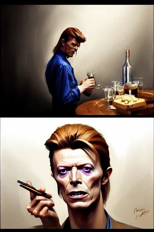 Image similar to david bowie 1 9 7 3 working in a winery, animation pixar style, by magali villeneuve, artgerm, jeremy lipkin and michael garmash, rob rey and kentaro miura style, golden ratio, trending on art station