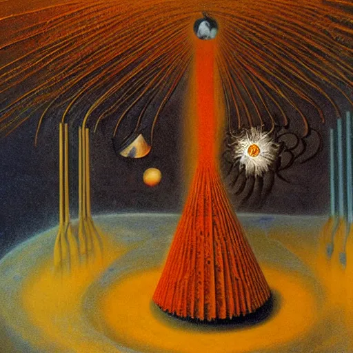 Image similar to Liminal space in outer space by Remedios Varo