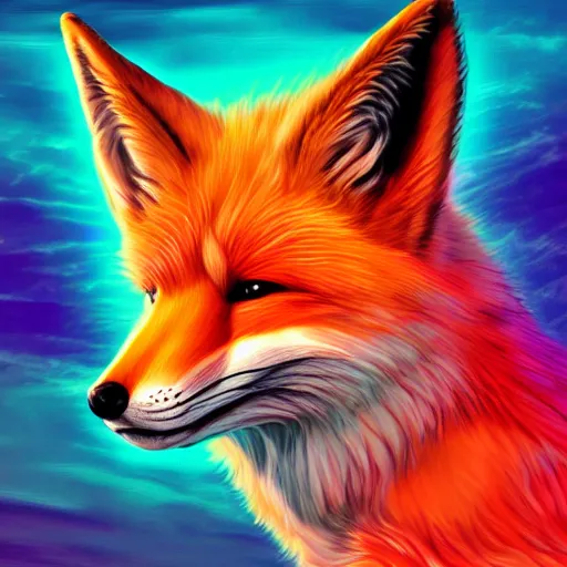 Prompt: digital fox, retrowave palette, highly detailed, anatomically correct vulpine, synth feel, fluffy face, ear floof, flowing fur, face only, super realism, accurate animal imagery, 4 k digital art