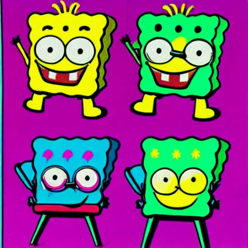 Image similar to spongebob squarepants pop art by andy warhol, detailed, pop art, 1 9 5 0 s