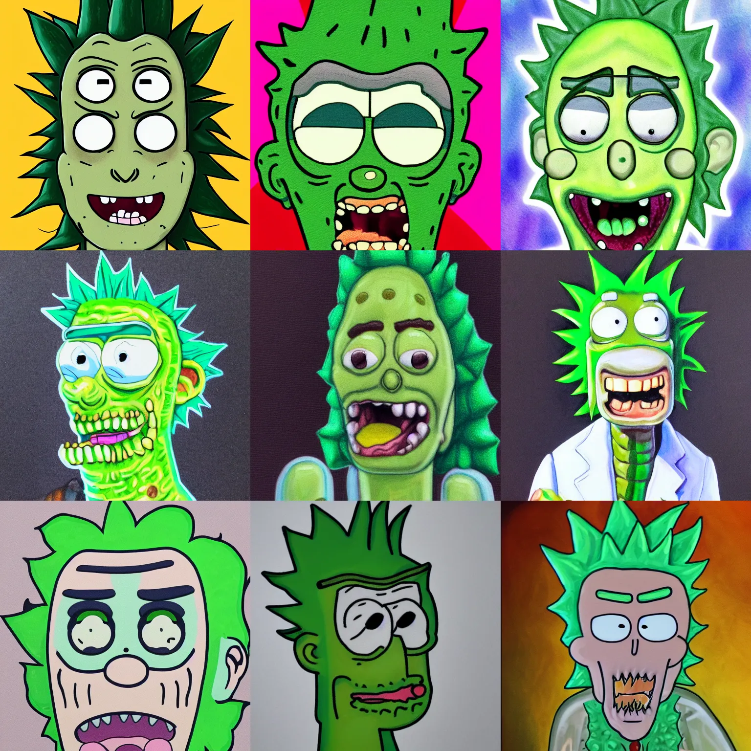 Prompt: pickle rick, rick sanchez as a pickle, detailed portrait