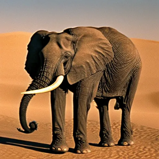 Prompt: photo of elephant on the background of mos eisley on tatooine, 5 0 mm, beautiful photo