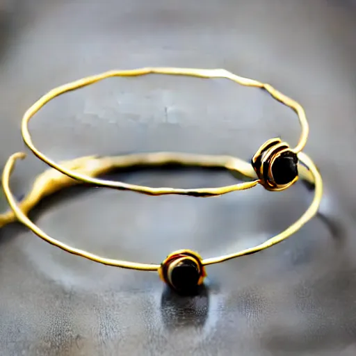 Image similar to arcaic Primitive Gold Bangle, 14K Gold Wire, Single Center sinister gem, Shungite Bangle, Mineral and Gold Jewelry, Product Photography