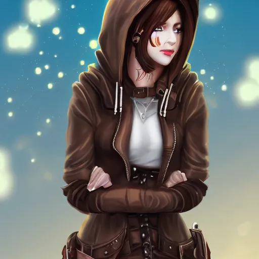 Image similar to character portrait of a cute steampunk girl in a hoodie, highly detailed, arstation, art, professional, cyberpunk