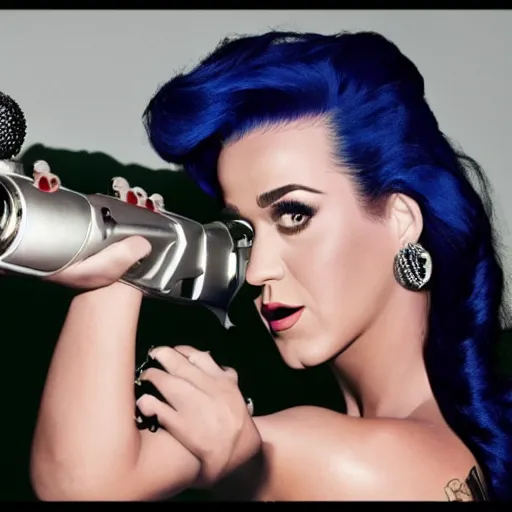 Prompt: katy perry with a raygun