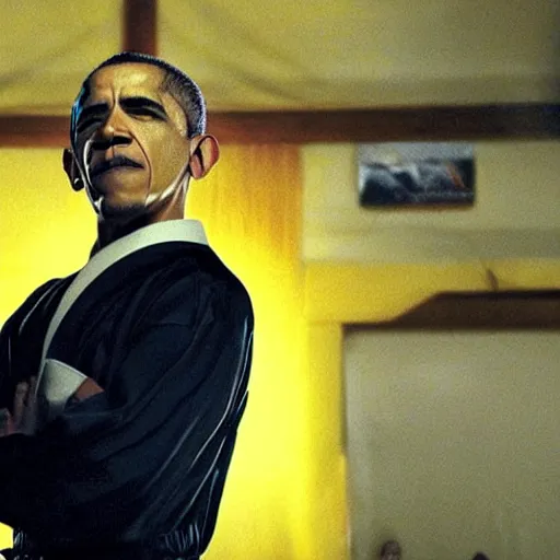 Image similar to obama as an ninja, film still from kill bill 2 0 0 4.