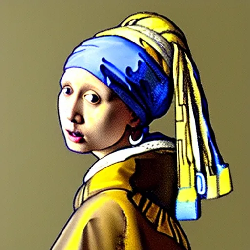 Prompt: a rabbit dressed as the girl with the pearl earring