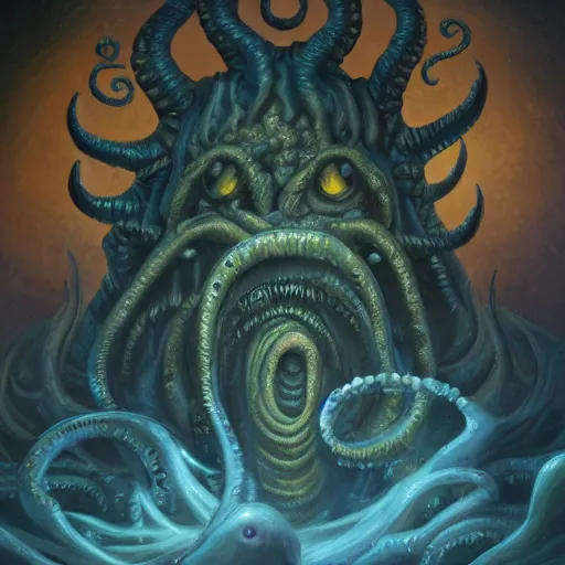 Prompt: lovecraftian old god with the hunting ground of everdreams oil painting. oil on canvas. award winning. dramatic. trending on artstation 8 k