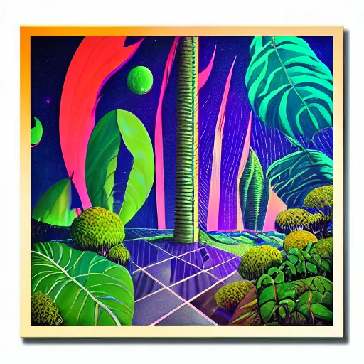 Image similar to photo of a solar punk lush giant plants city, modern architecture, city color scheme, geometry will draw the soul toward the truth and create the spirit of philosophy, galactic nebula, surrealist oil painting