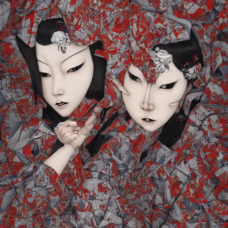 Prompt: disconfigured geisha, dark art by james jean, conjuring psychedelic part by shintaro kago, part by ross tran, part by ariduka 5 5, ultra realistic, high definition, 3 d render, masterpiece