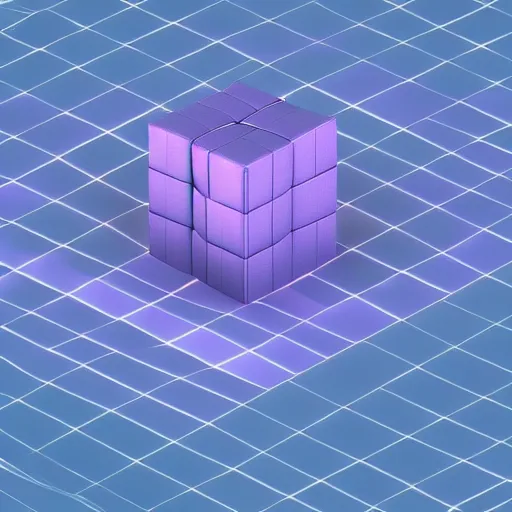 Image similar to 3 d cube render in a vast purple ocean