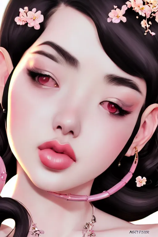 Image similar to a pin up and beautiful fashion and charming and dreamlke japan girl with jewelry, art by artgerm & jeehyung lee & wlop, hyperdetailed, 8 k realistic, lv, dior, symmetrical, frostbite 3 engine, cryengine, dof, trending on artstation, digital art, lv, dior