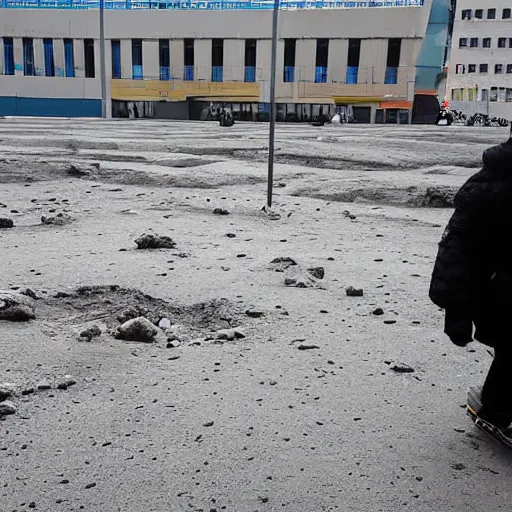 Image similar to moonwalker photo, lunar soil, city buildings, a detailed photo of a future norilsk base, moon landscape, street photo