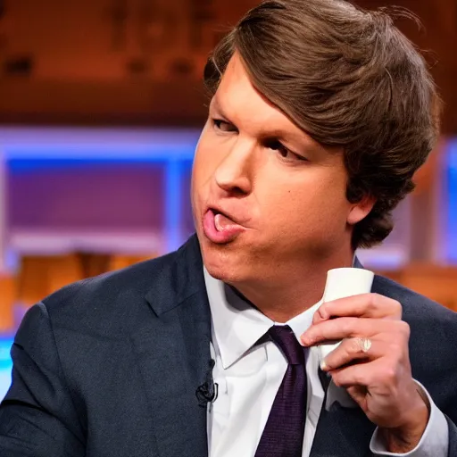 Prompt: Tucker Carlson eating an entire jar of mayonnaise and looking really salty about it