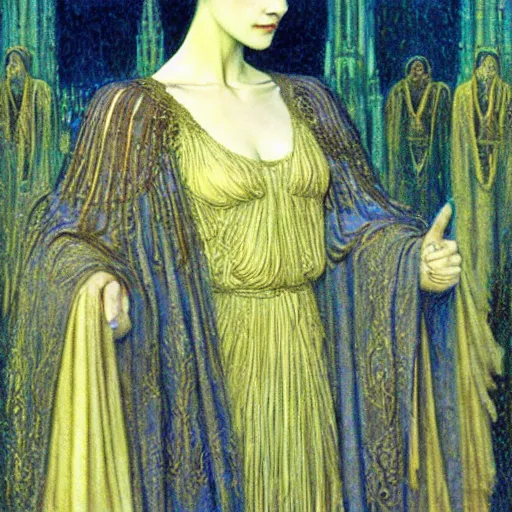 Image similar to beautiful young medieval queen by jean delville