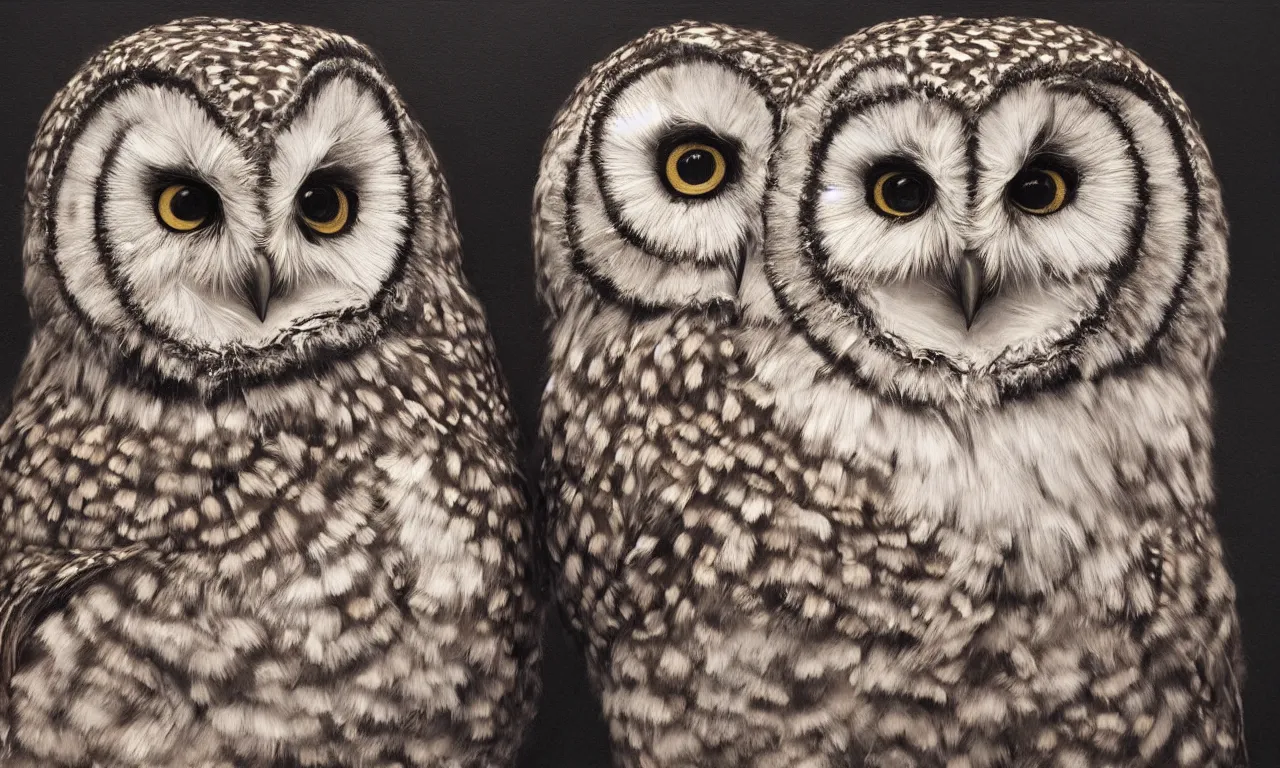 Prompt: a beautiful realistic portrait of two owls, trending on Artstation