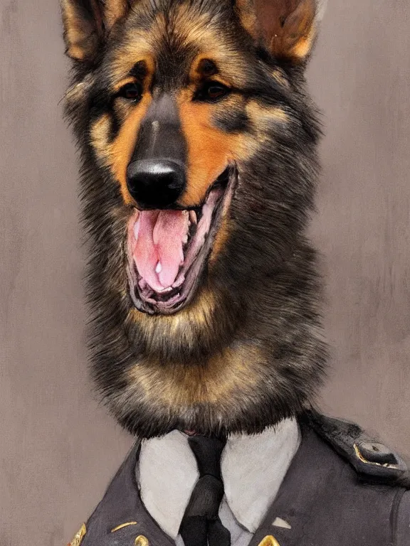 Image similar to new york city portrait of furry anthro anthropomorphic german shepard head animal person fursona wearing clothes nypd traditional police uniform in the alley, sunny day, digital art by Nerdrum John, William Waterhouse, Winslow Homer, Alex Heywood, Jordan Grimmer, Darren Quach, Greg Rutkowski, Simon Stalenhag, trending on Artstation, CGSociety