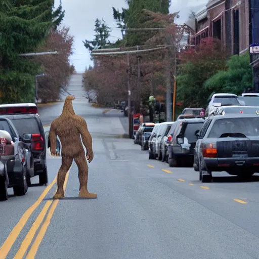 Image similar to bigfoot walking down the street in downtown Bremerton Washington