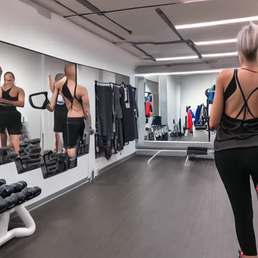 Prompt: a selfie in a changing room in a fitness center