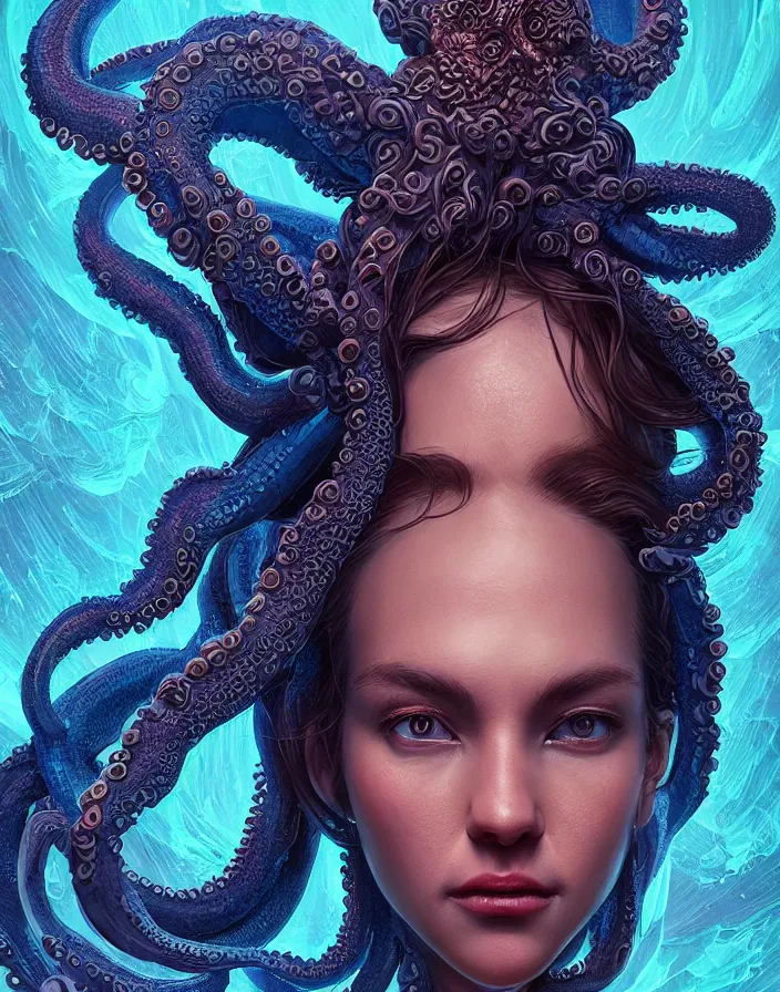 Image similar to goddess portrait. octopus phoenix head. intricate artwork by Tooth Wu and wlop and beeple and dan mumford. octane render, trending on artstation, greg rutkowski very coherent symmetrical artwork. cinematic, hyper realism, high detail, octane render, 8k, depth of field, bokeh