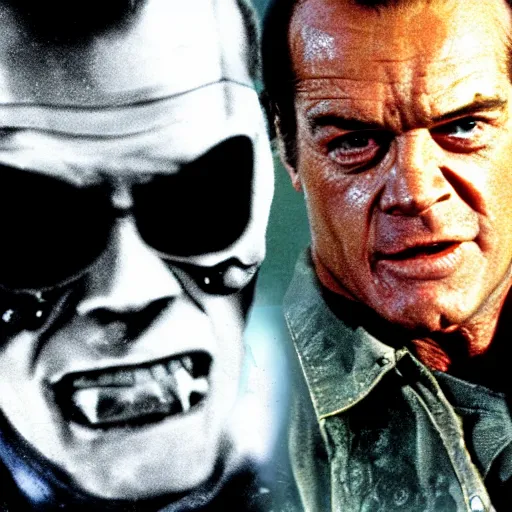 Image similar to Jack Nicholson as epic Terminator, killing people