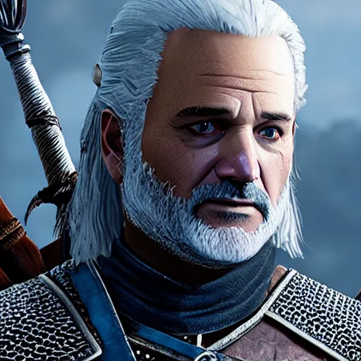 Image similar to bill murray plays geralt in the witcher 3, screenshot, promotional shot