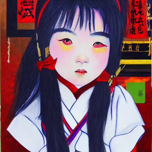 Prompt: an epic painting of Japanese schoolgirl, clothed, mixed media