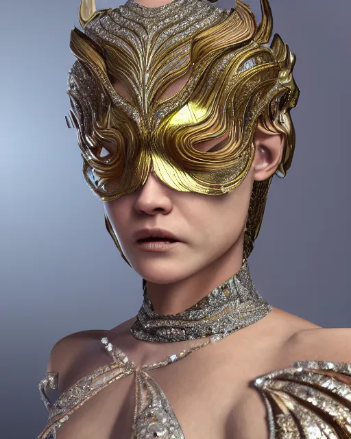 Prompt: a highly detailed metahuman 8 k close up render of natalia vodianova renaissance in iris van herpen dress schiaparelli in diamonds crystals swarovski and jewelry iridescent in style of alphonse mucha gustav klimt trending on artstation made in unreal engine 4