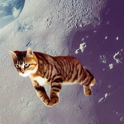 Image similar to a cat in an astronaut suit riding a horse on moon\'s surface