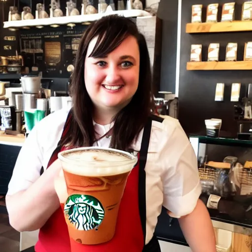 Prompt: Lauren Ash as a Starbucks barista