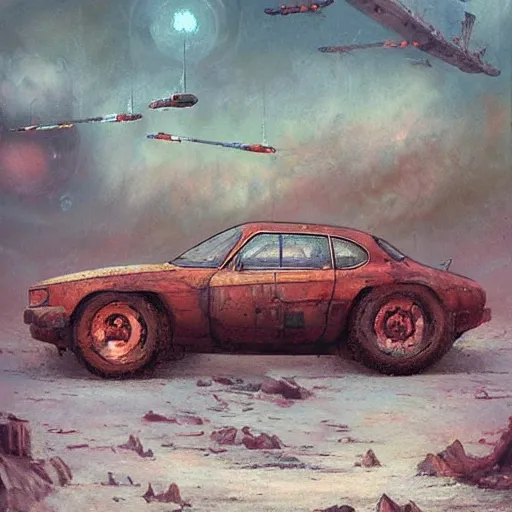 Image similar to vintage, old, rusty, ussr, soviet car, iz 2 1 2 5!!!, as a realistic scifi spaceship!!!, wide angle shot art by donato giancola and greg rutkowski, vintage retro scifi, realistic space, digital art, trending on artstation, symmetry!!!