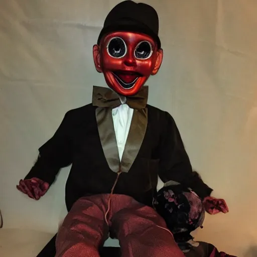 evil possessed ventriloquist dummy for sale in a | Stable Diffusion
