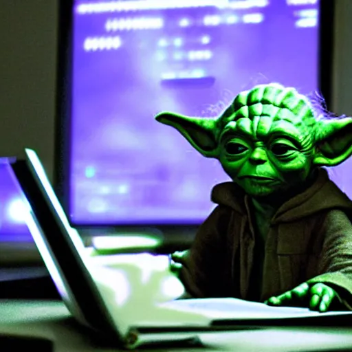 Image similar to yoda using computer