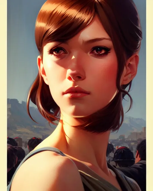 Image similar to war!!!, fine - face, audrey plaza, realistic shaded perfect face, fine details. anime. realistic shaded lighting poster by ilya kuvshinov, magali villeneuve, artgerm, jeremy lipkin and michael garmash and rob rey