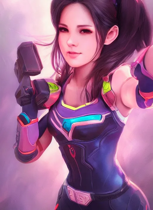 Prompt: beautiful portrait of a gorgeous personal trainer who looks like D. Va , character design by Ross Tran, artgerm detailed, soft lighting