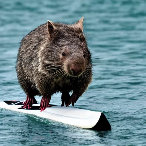 Image similar to wombat playing chess on spider - man painted paddle ski on waves dark ominous big waves dramatic