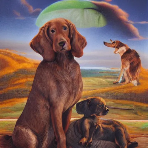 Image similar to dog dreams, surrealism, oil on canvas, high detail, masterpiece