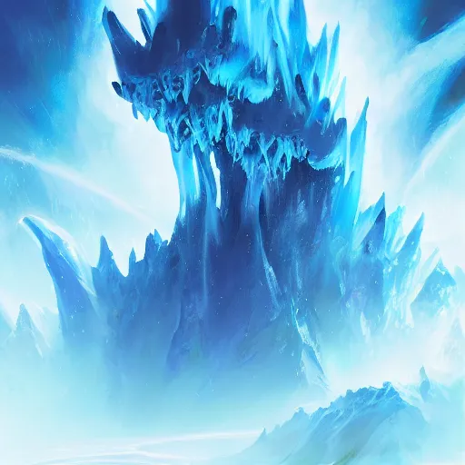 Image similar to blue glacier volcano eruption, blue glacier volcano eruption, blue liquid and snow, blue glacier volcano eruption, ice cold blue theme, bright masterpiece artstation. 8 k, sharp high quality artwork in style of jose daniel cabrera pena and greg rutkowski, concept art by tooth wu, blizzard warcraft artwork, hearthstone card game artwork