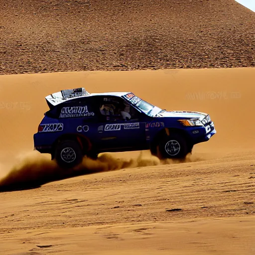 Image similar to grey Honda Civic 2001 jumping over dune desert in the 2003 Dakar rally. Many spectators watch large crowd. stock 2001 Honda civic with rusted panels old. Cannon Photo 45mm wide angle full view un cropped. 720p photo by Jesse Alexander.