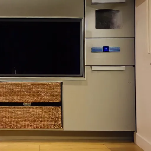 Prompt: television screen showing the inside of a refrigerator