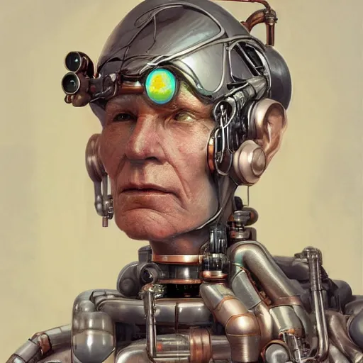 Prompt: Portrait of a very old cyborg, art deco design, by Mandy Jurgens and Warhol, Ernst Haeckel, James Jean, artstation, concept art