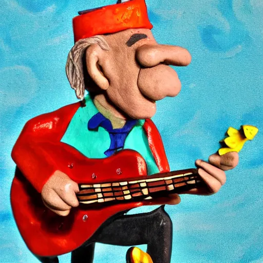 Prompt: Claymation art of a old man playing guitar, 100mm, candle lightning, industrial colours, extremely detailed