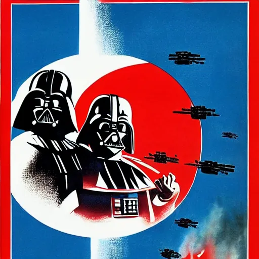 Image similar to darth vader, soviet propaganda poster