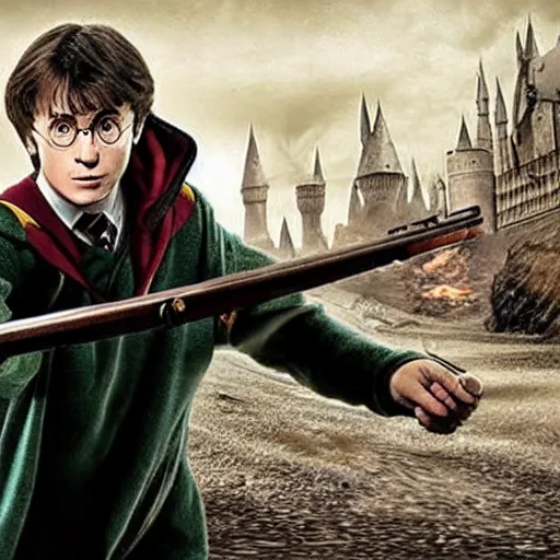 Prompt: harry potter but with guns : realistic