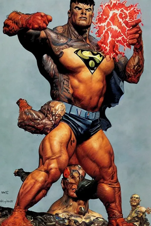 Image similar to full body and head portrait of martyn ford as superhero the thing, dynamic action, painted by norman rockwell and phil hale and greg staples and tom lovell and frank schoonover and jack kirby, single character